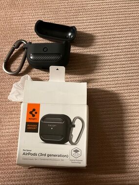 Spigen Rugged Armor Case for AirPods (3rd Gen) - Black with Carabiner